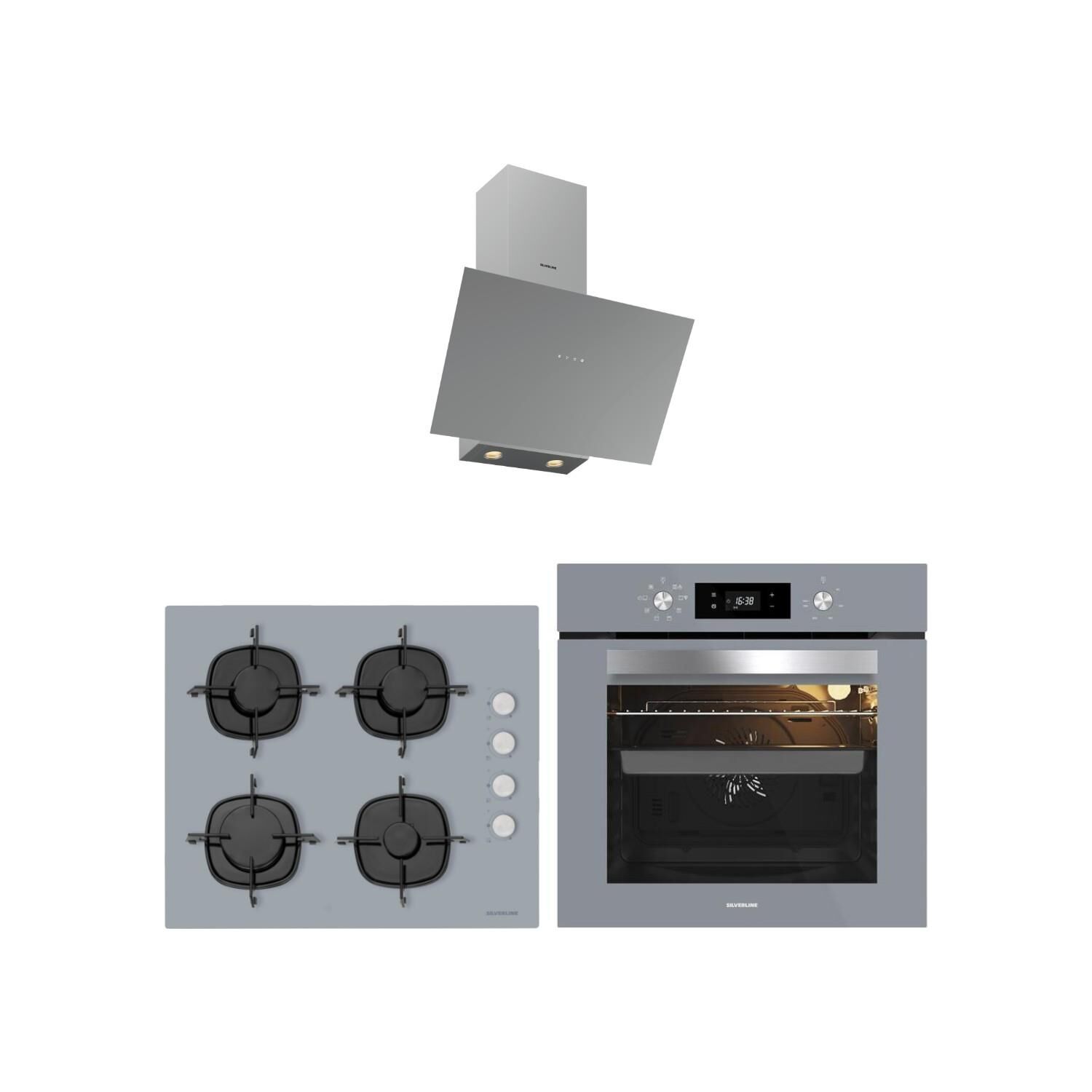 Silverline Gri Cam Ankastre Set 3481 Flam Davlumbaz - CS5335S01 Ocak - BO65E4S01 Gri Fırın