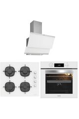 Silverline Beyaz Cam Ankastre Set (3420 Classy Davlumbaz - Cs5335w01 Ocak - Bo65e4w01 Fırın