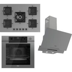 Ferre Steamart-Fryart-Sılentart Serisi Gri Set (SS038 + QEP64CPR +D065-SA) - Emaye Izgara / 75 cm Ocak