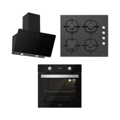 Silverline BO6504B01 - CS5343B01 - 3457 Soho 60 Siyah Cam Ankastre Set