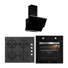 Silverline Siyah Cam Ankastre Set (3490 Oslo Davlumbaz - CS5343B01 Ocak - BO65E1B01 Fırın)