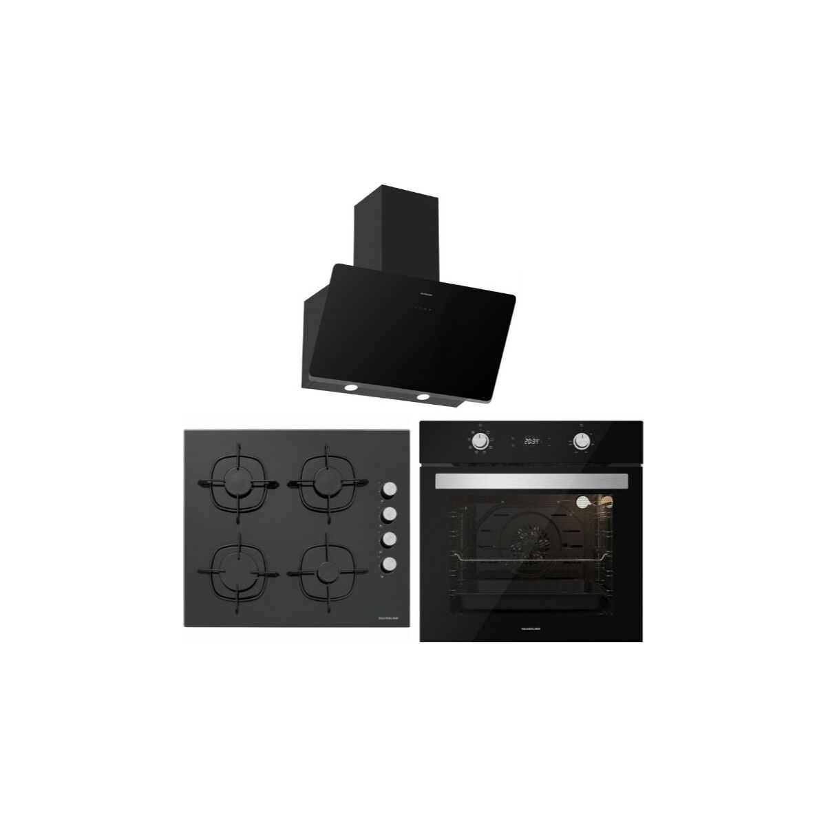 Silverline Siyah Cam Ankastre Set (BO6504B01 + CS5335B01 + 3457)