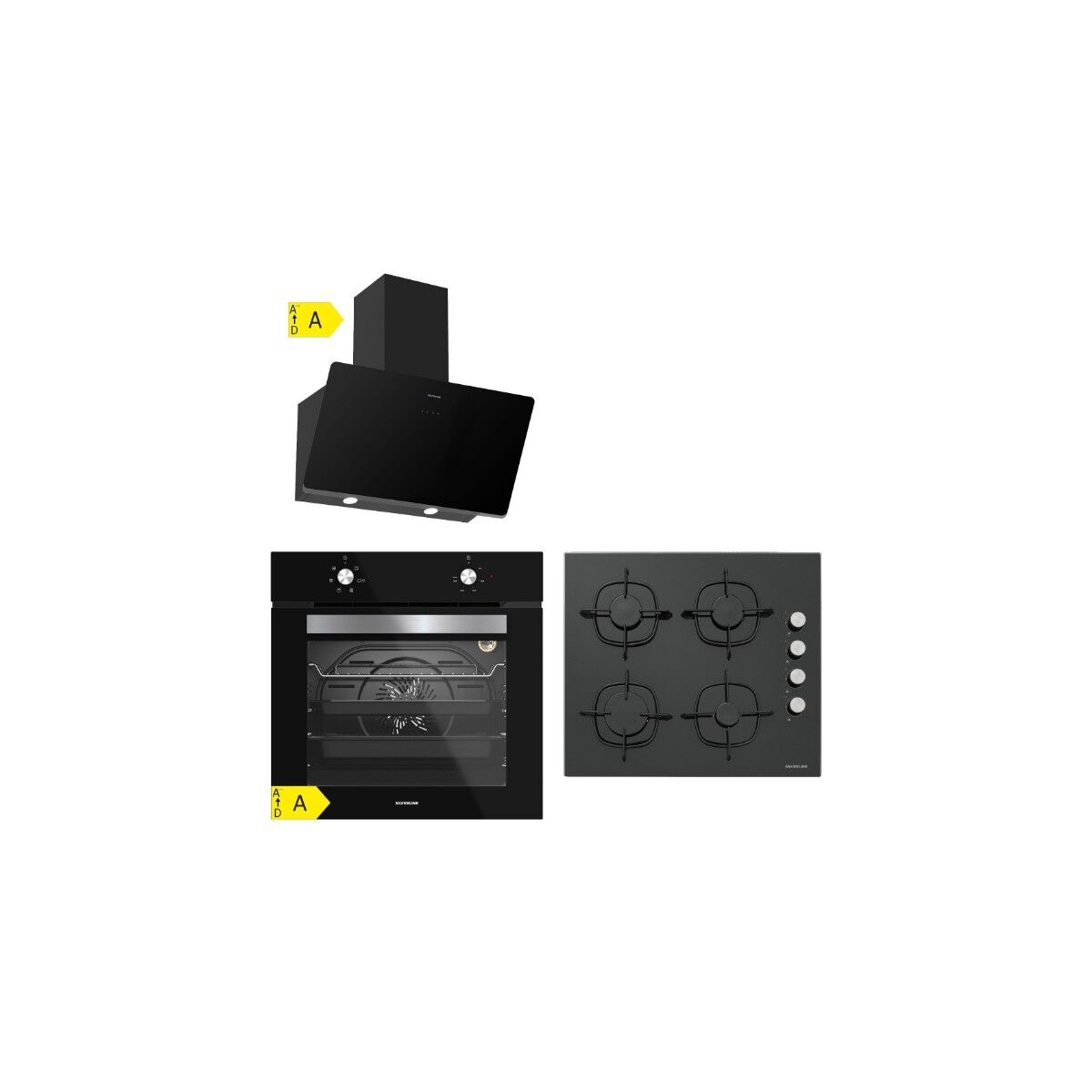 Silverline BO6501B01 - CS5335B01 - 3457 Soho 60 Siyah Cam Ankastre Set