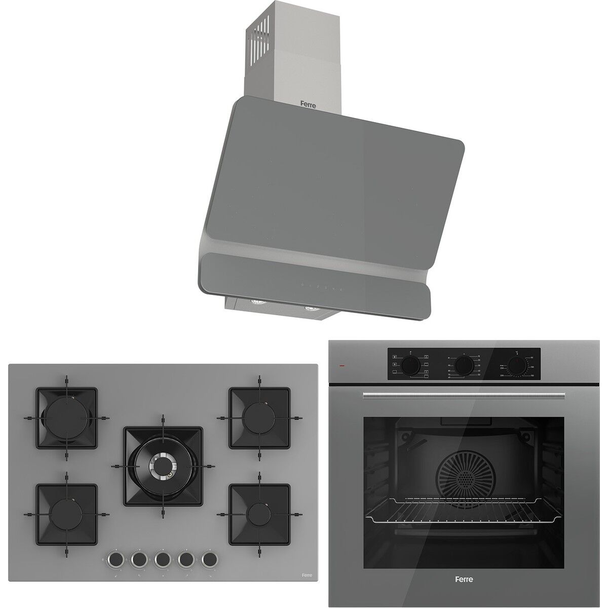 Ferre Ss Serisi Gri 5 Gözlü Ankastre Set ( QBL62CPR-SS038-D082 )