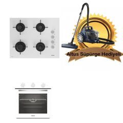 Altus 2'li Beyaz Cam Ankastre Set 321 W - 159 Dw 65cm Ocak - (Altus Süpürge Hediyeli)
