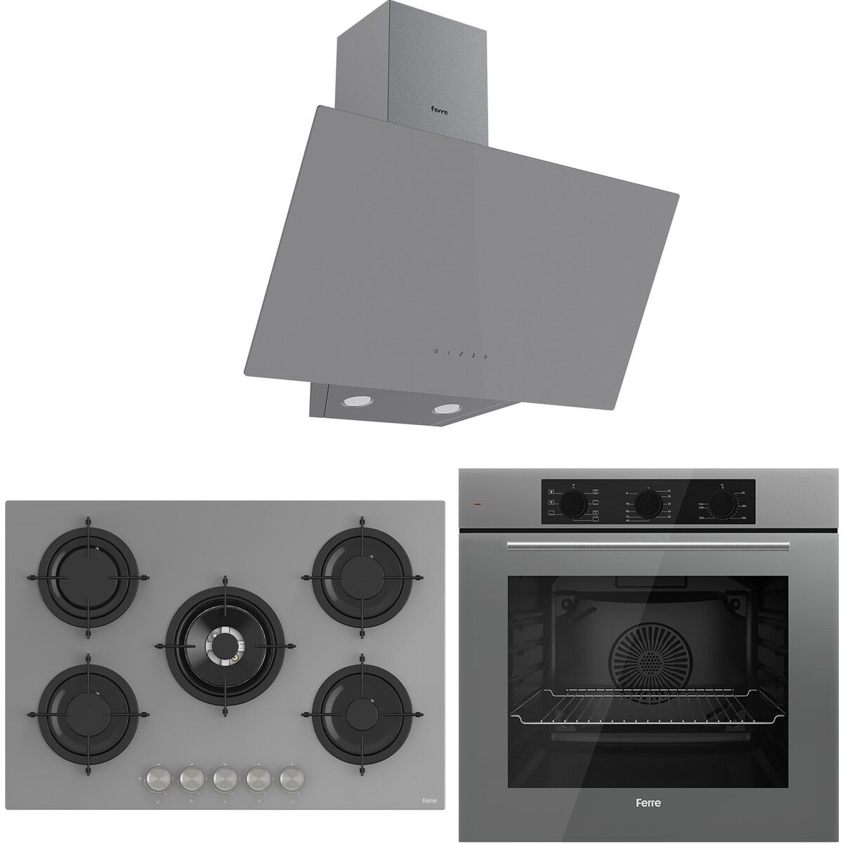 Ferre Rs Serisi Gri 5 Gözlü Ankastre Set ( QBL62CPR-RS038-D079 )