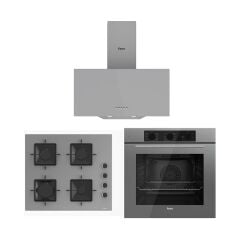 Ferre Gri Cam Ankastre Set (D088 Gri Davlumbaz -SS208 Gri Ocak- QBL62CPR Gri Fırın)