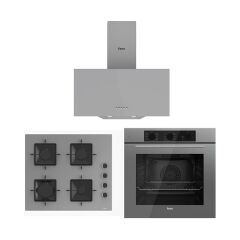 Ferre Gri Cam Ankastre Set (D088 Gri Davlumbaz -SS208 Gri Ocak- QBL62CPR Gri Fırın)