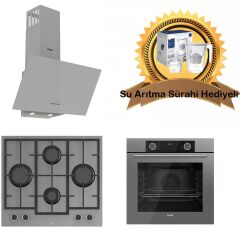 Ferre Fryart Gri Cam Ankastre Set D088- LN388 Döküm Izgara Önden Düğmeli Ocak - Xe63cpr FryArt