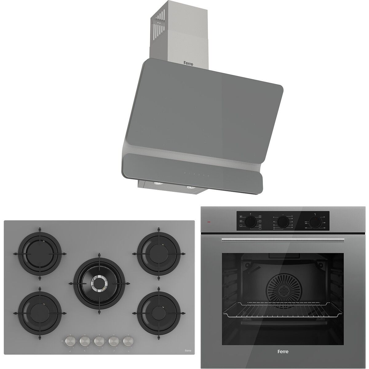 Ferre Rs Serisi Gri 5 Gözlü Ankastre Set ( QBL62CPR-RS038-D082 )