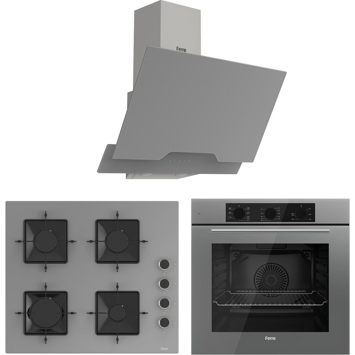 Ferre Elegant Line Gri Cam Ankastre Set ( QBL62CPR-SS208-D065 )