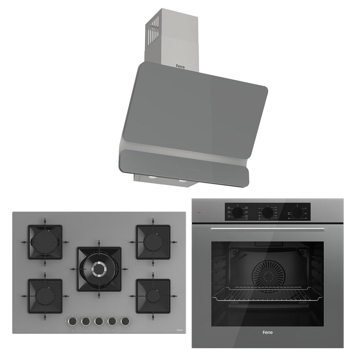 Ferre Ss Serisi Gri 5 Gözlü Ankastre Set ( QBL62CPR-SS038-D082 )