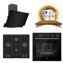 Ferre Fryart & Steamart Siyah Cam Ankastre Set D063 - LN385 Döküm Ocak - XE64CS Buharli