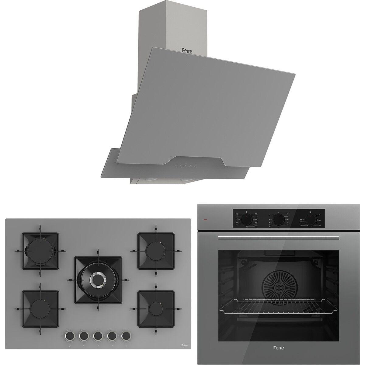 Ferre Ss Serisi Gri 5 Gözlü Ankastre Set ( QBL62CPR-SS038-D065 )