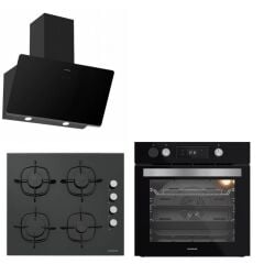 Silverline  Buhar Destekli + Airfryer 3457 Soho - Cs5335 - BO65P4B01 Siyah Cam Ankstre Set
