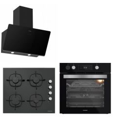 Silverline  Buhar Destekli + Airfryer 3457 Soho - Cs5335 - BO65P4B01 Siyah Cam Ankstre Set