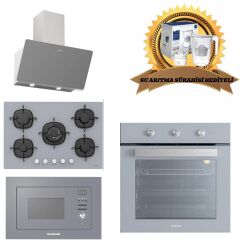 Silverline Gri Cam Ankastre Set 4'lü Paket 3457 - CS5365S01 Woklu - BO6503S01 - MW9018S02 Mikrodalga