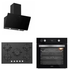 Silverline Buhar Destekli + Airfryer 3457 Soho - CS5365B01 Woklu - BO65P4B01 Siyah Cam Ankastre Set