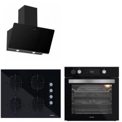 Silverline Buhar Destekli + Airfryer 3457 Soho - CS5665B01 65CM - BO65P4B01 Siyah Cam Ankastre Set