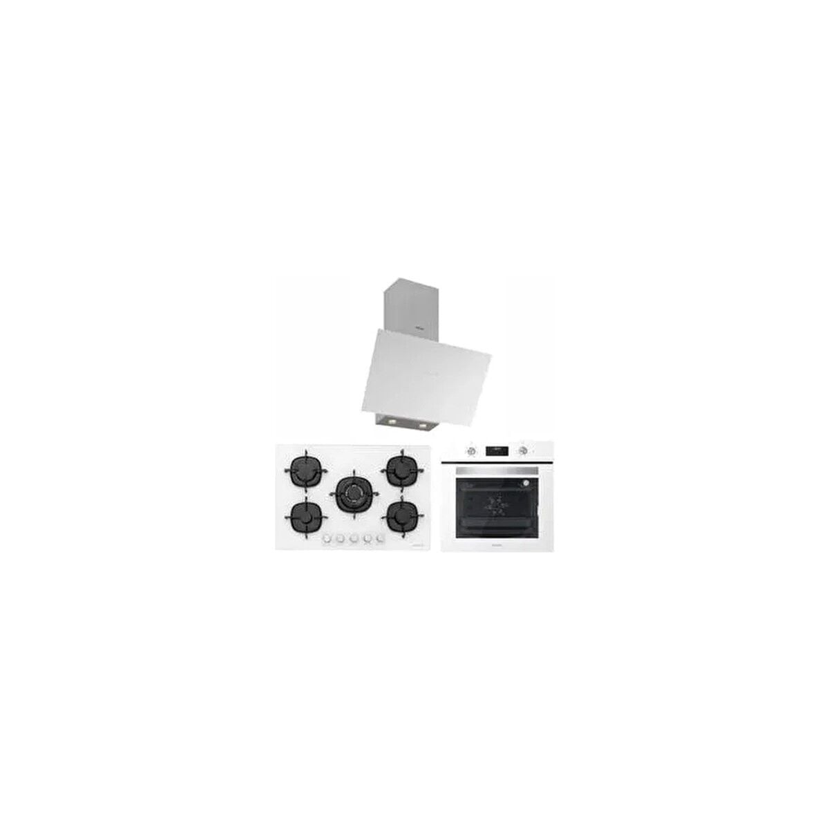 Silverline Beyaz Cam Ankastre Set (3481 Flam Beyaz - CS5365W01 5 Gözlü 75 cm Ocak - BO6502W02 )