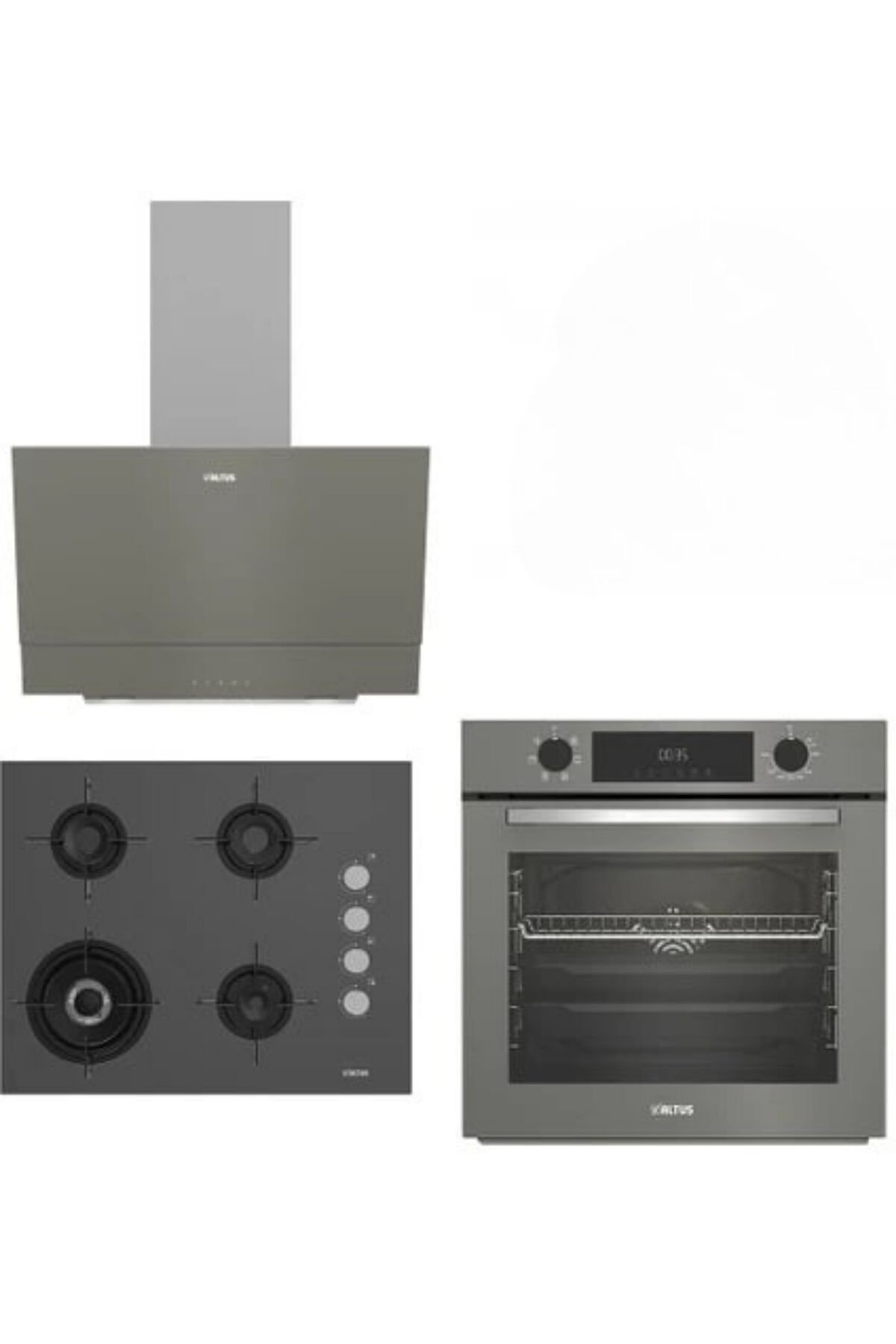 Altus Gri Cam Ankastre Set 322 G Turbo - 189 Dg Woklu - 510 G Davlumbaz