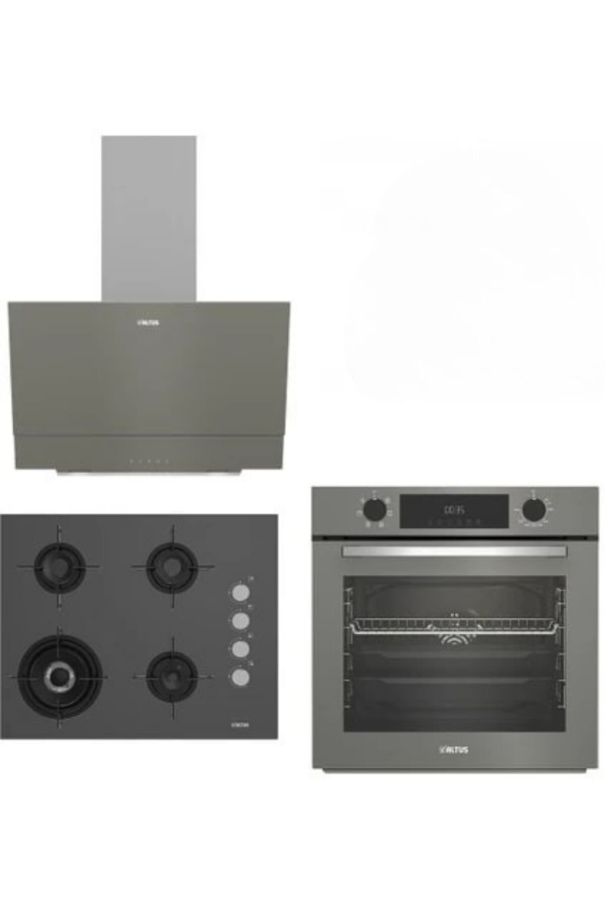 Altus Gri Cam Ankastre Set 322 G Turbo - 189 Dg Woklu - 510 G Davlumbaz