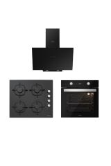 Silverline Siyah Cam Ankastre Set (3481 Flam 60+cs5335b02+bo6504b01)