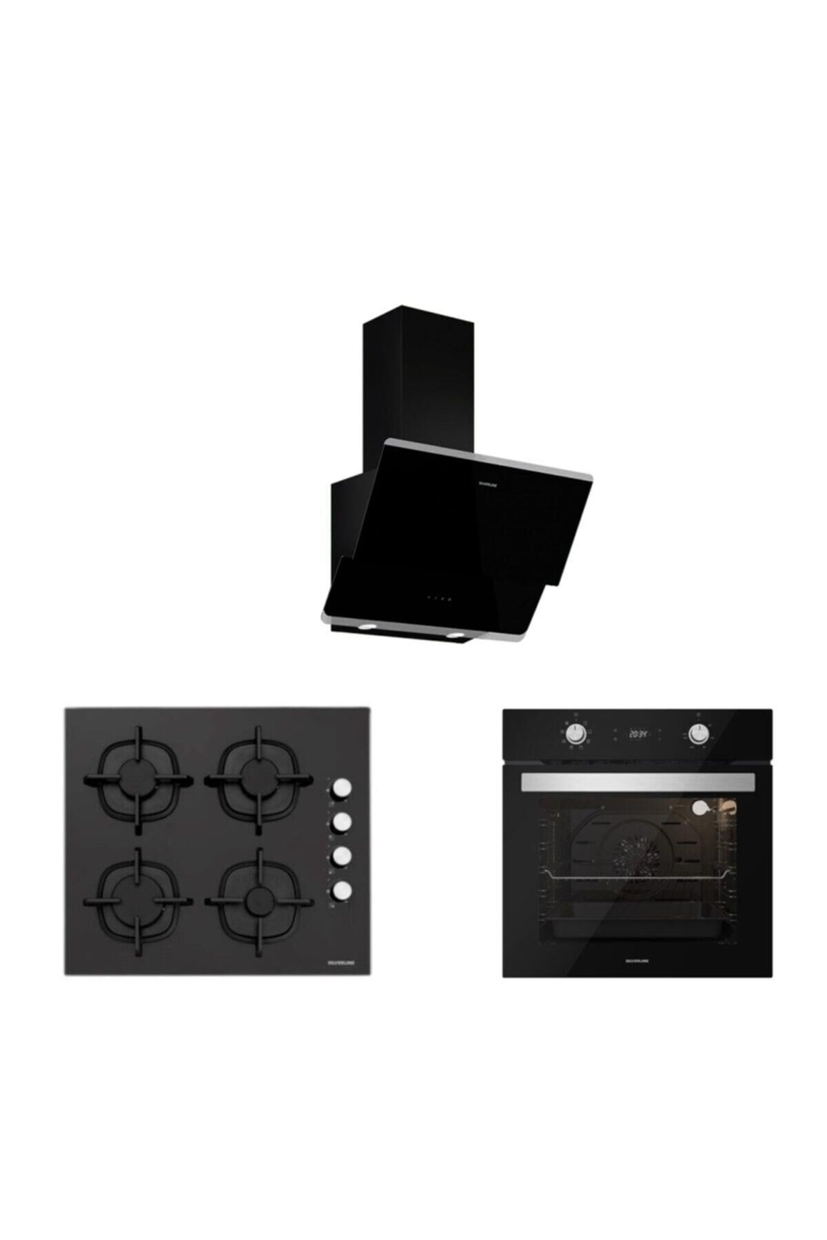 Silverline Siyah Cam Ankastre Set (3490 Oslo 60+cs5343b01+bo6504b01)