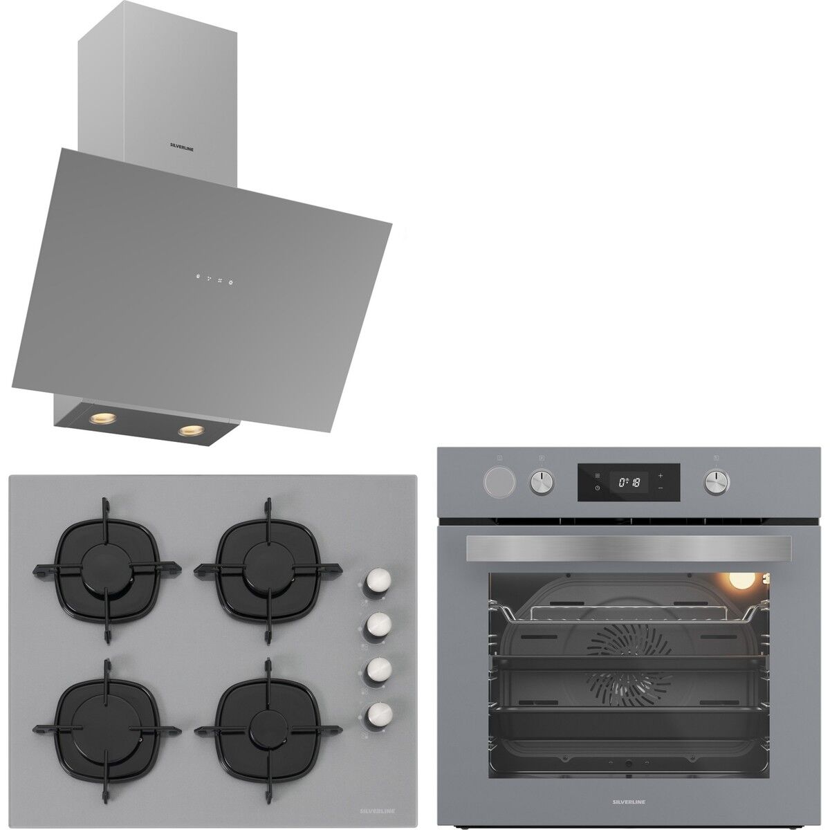 Silverline Gri Cam Ankastre Set BO65P4S01-CS5700E6S01-3481 Flam Gri (Buhar ve Airfryer Özellikli Fırın)