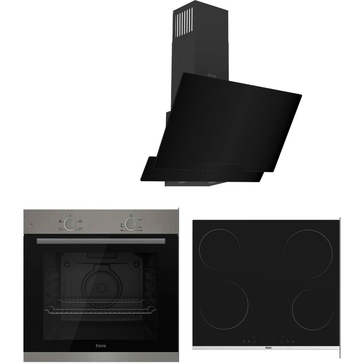 Ferre Elektrikli Siyah Cam Ankastre Set - XE61MDV / MS261 / D063