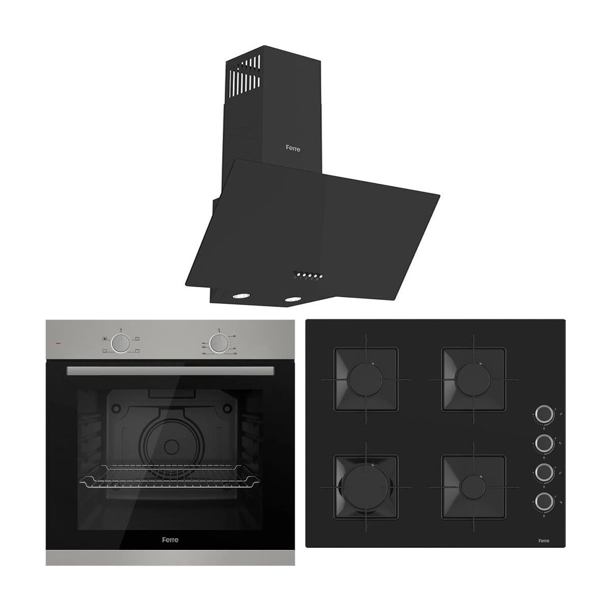 Ferre XE61MDV - SS205 - D086 4 Prog. Mekanik Statik Xl 78 Litre Ankastre Set - Inox/siyah