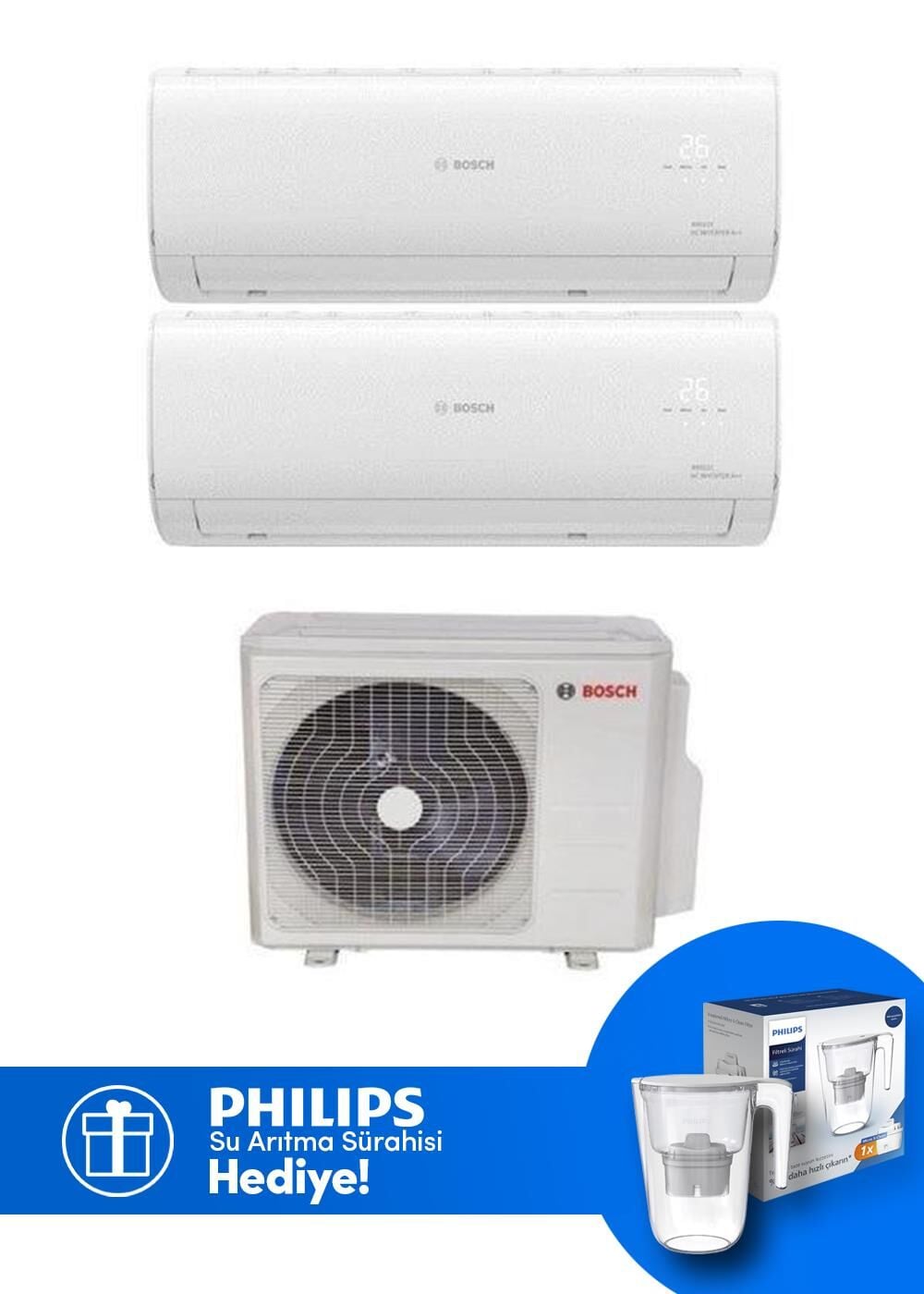 Bosch Multi Split İnverter Klima 18000 Btu 1 Dış + 2 İç Ünite 9+9 Btu (Su Arıtma Sürahisi Hediyeli)