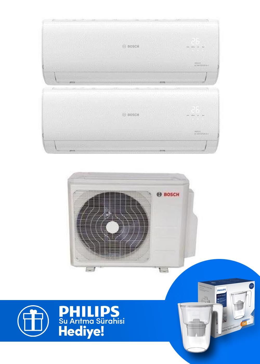 Bosch Multi Split İnverter Klima 18000 Btu 1 Dış + 2 İç Ünite 12+12 Btu (Su Arıtma Sürahisi Hediyeli)