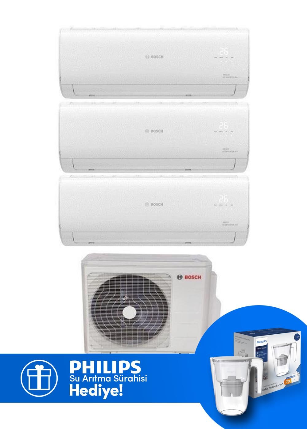 Bosch Multi Split İnverter Klima 28000 Btu 1 Dış + 3 İç Ünite 9+9+12 Btu (Su Arıtma Sürahisi Hediyeli)
