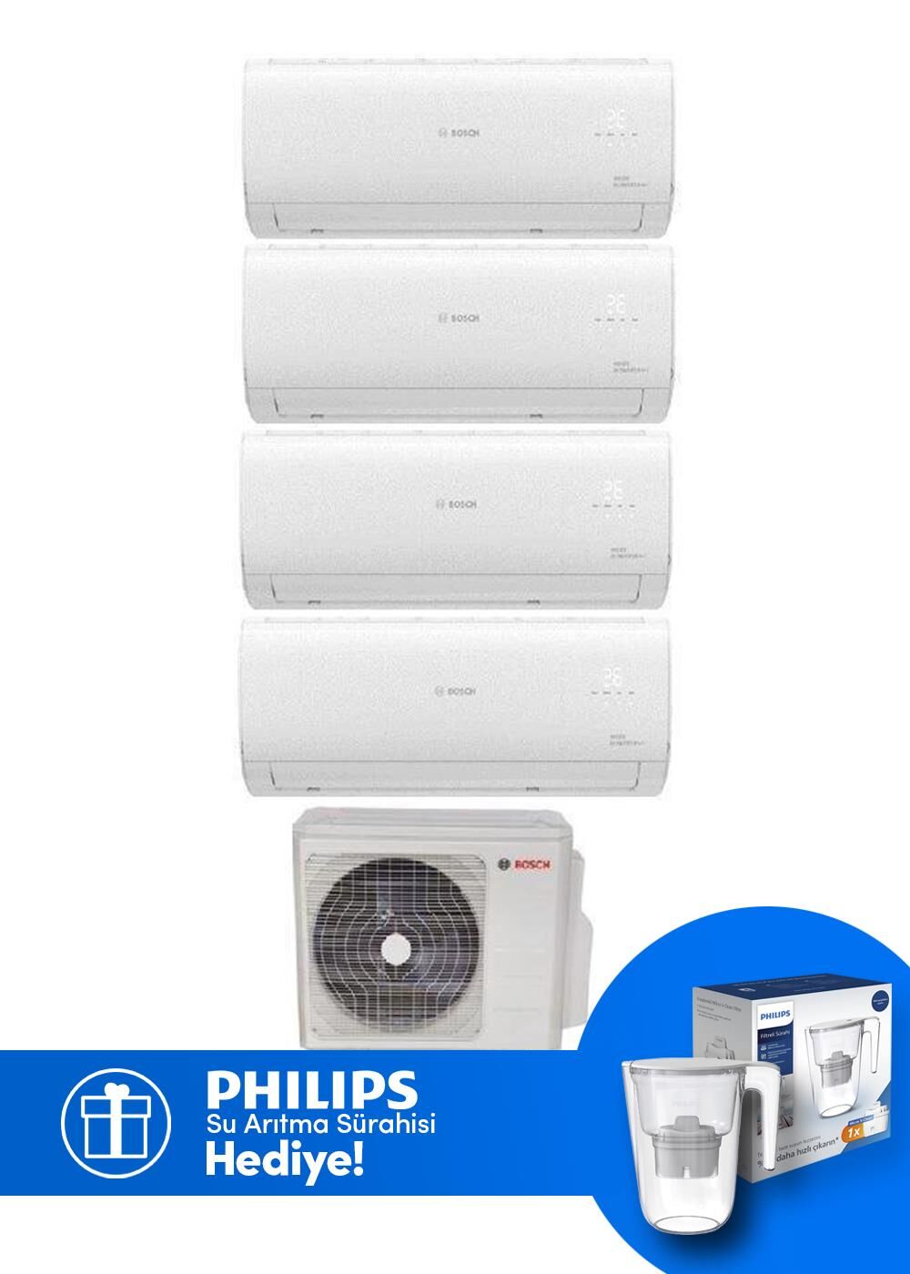 Bosch Multi Split İnverter Klima 42000 Btu 1 Dış + 4 İç Ünite 9+9+12+12 Btu (Su Arıtma Sürahisi Hediyeli)
