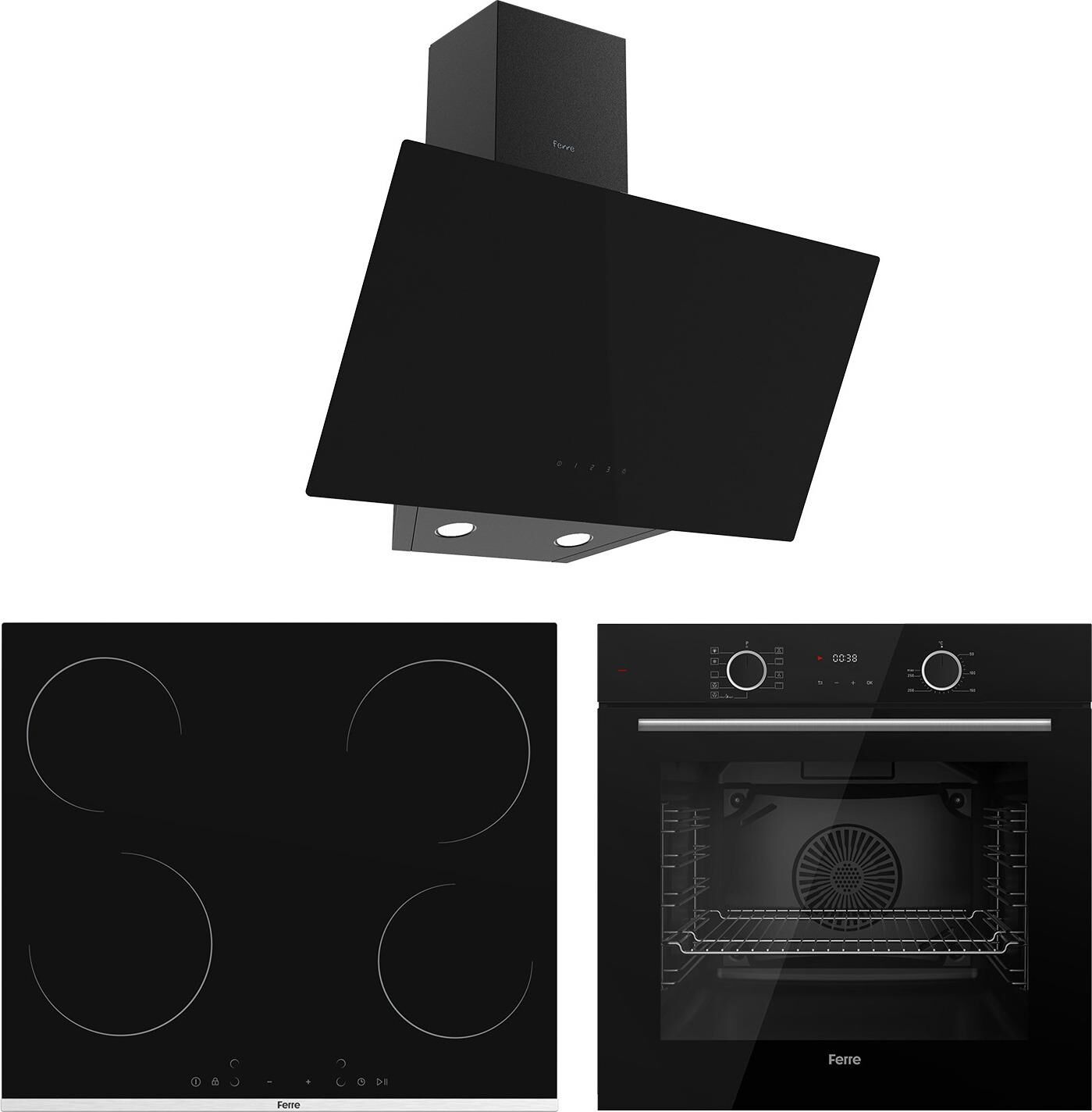 Ferre Fryart Smart Plus Siyah Vitroseramik Elektrikli 3'lü Ankastre Set ( XE63CS-MS261-D077 )