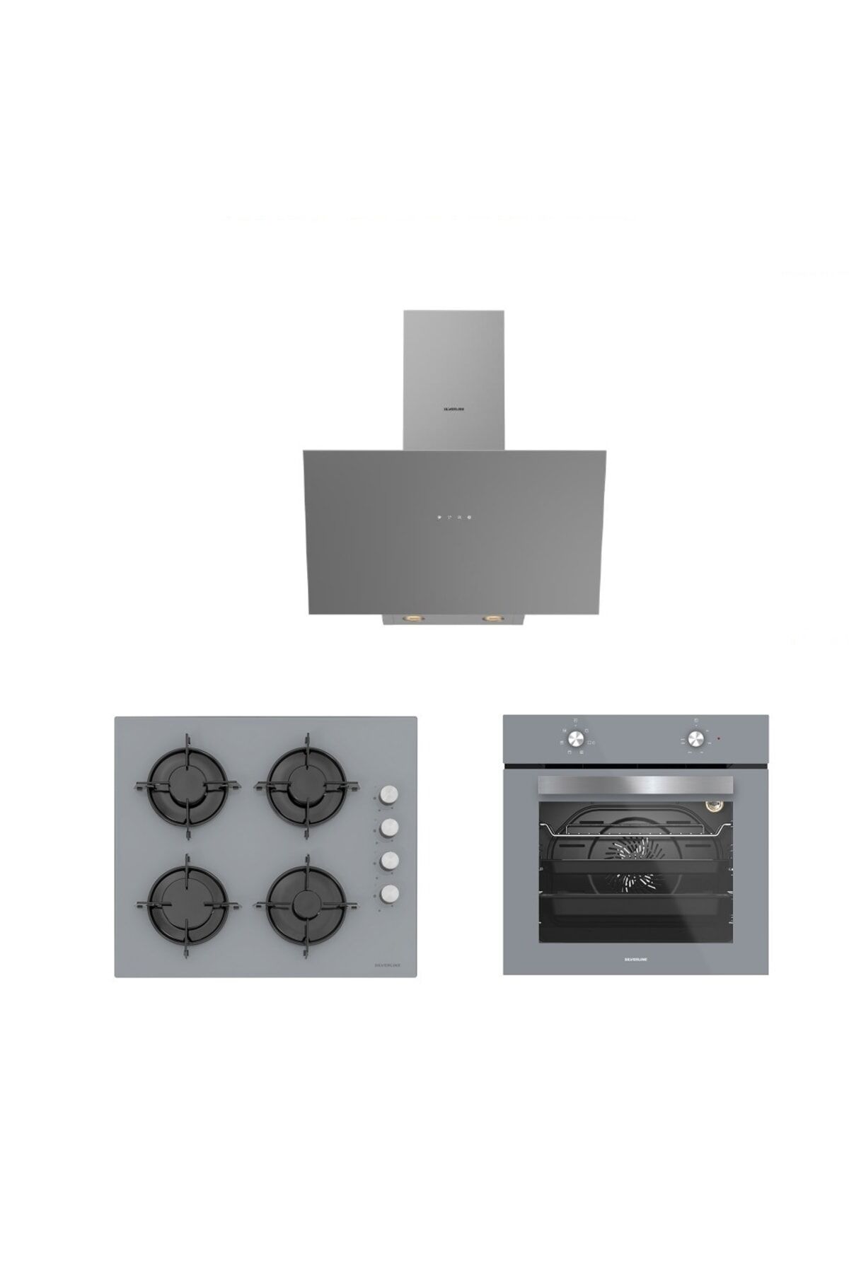 Silverline 3'lü Gri Cam Ankastre Set (3481 Flam 60 Gri+cs5349s01+bo6501s01)