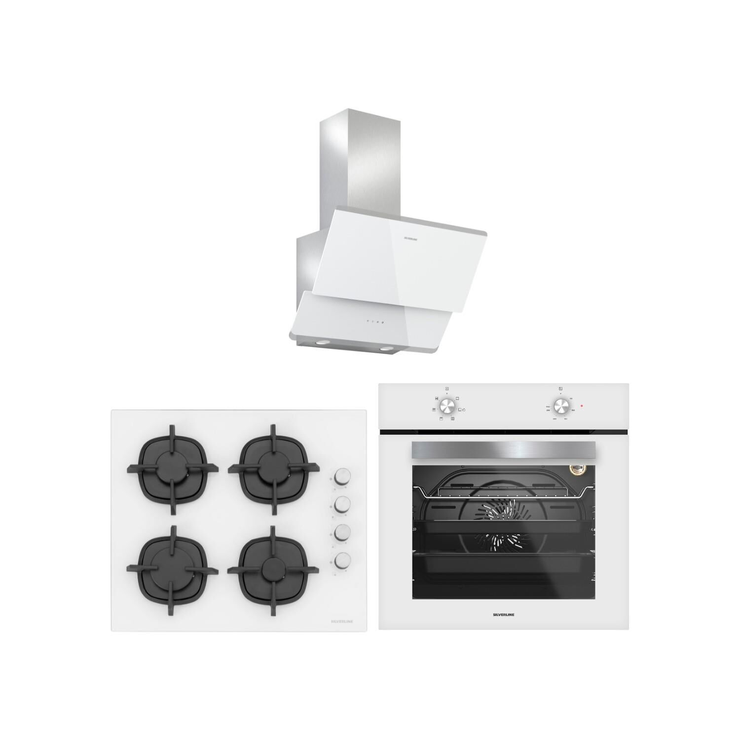 Silverline Beyaz Cam Ankastre Set 3490 Oslo Beyaz Davlumbaz - CS5343W01 Ocak - BO65E1W01 Fırın
