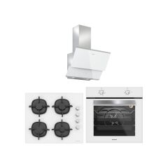 Silverline Beyaz Cam Ankastre Set 3490 Oslo Beyaz Davlumbaz - CS5343W01 Ocak - BO65E1W01 Fırın