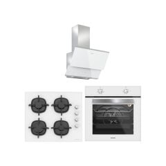 Silverline Beyaz Cam Ankastre Set 3490 Oslo Beyaz Davlumbaz - CS5343W01 Ocak - BO65E1W01 Fırın
