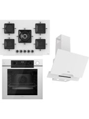 Ferre Steamart-Fryart-Sılentart Serisi Beyaz Set (SS036 + QEP64CB +D064-SA ) - Emaye Izgara - 75 cm Ocak