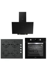 Silverline Siyah Cam Ankastre Set - BO6502B02 Fırın, CS5700E6B01 Ocak, 3481 Flam 60 cm Davlumbaz