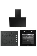 Silverline Siyah Cam Ankastre Set - BO6502B02 Fırın, CS5700E6B01 Ocak, 3481 Flam 60 cm Davlumbaz