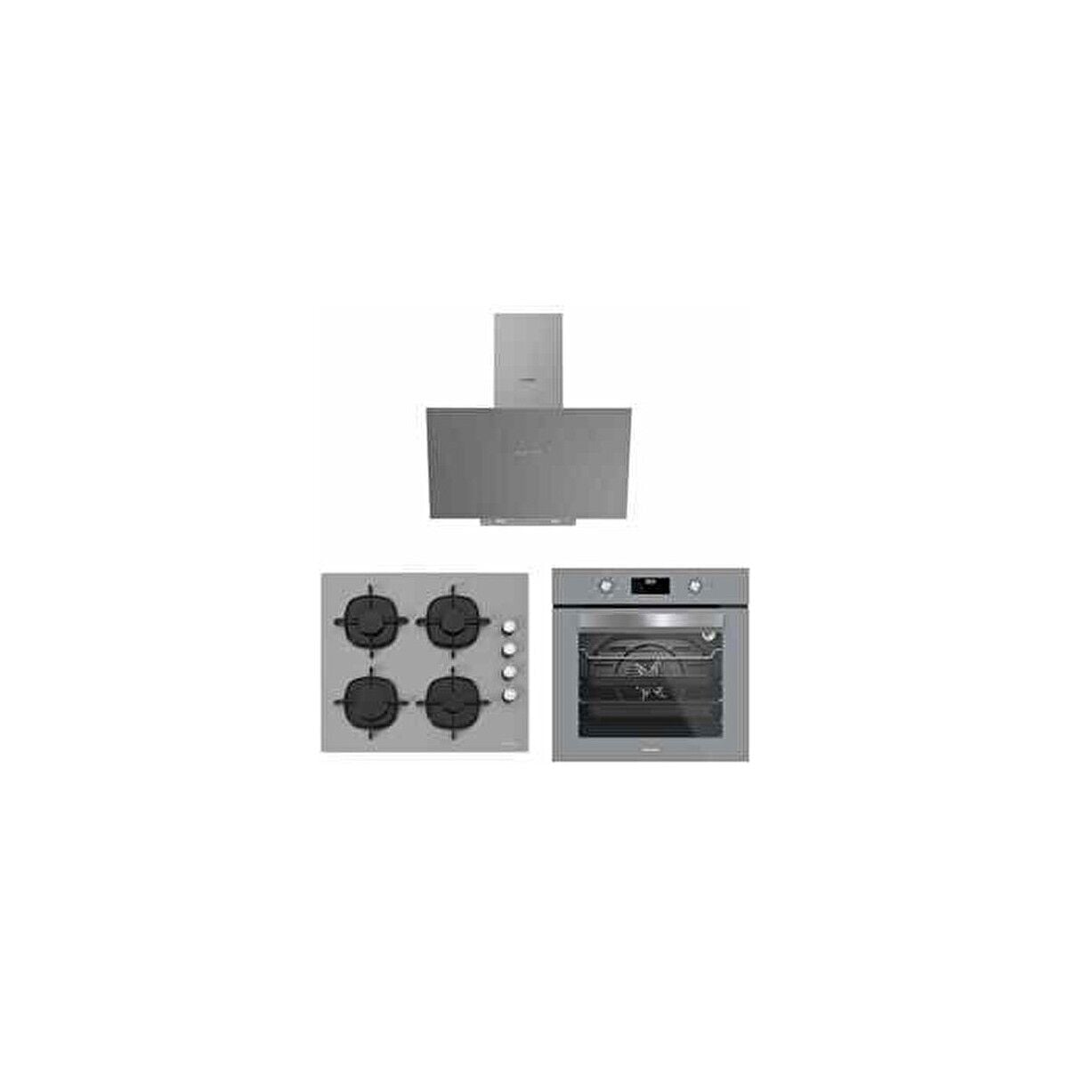 Silverline Gri Cam Ankastre Set - BO6502S02 Fırın, CS5700E6S01 Ocak, 3481 Flam 60 cm Davlumbaz