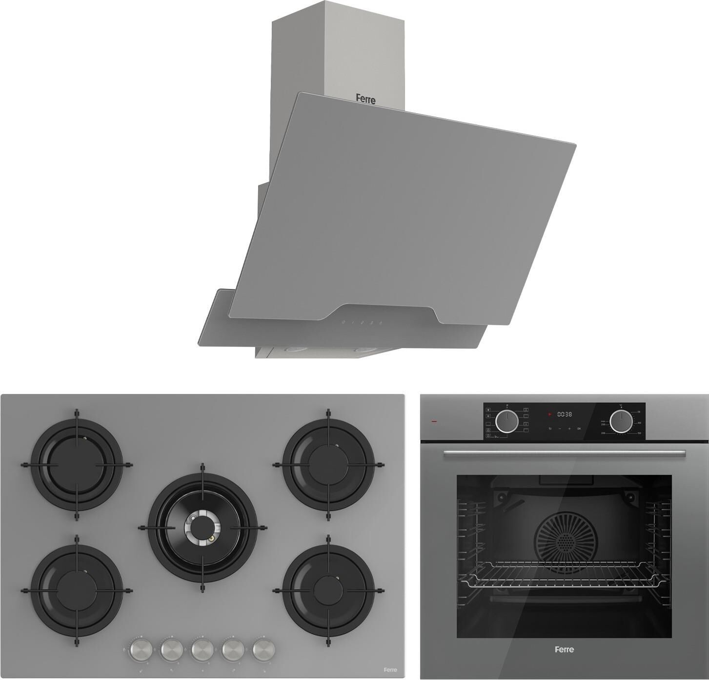 Ferre Fryart Real Luxury Serisi Gri Cam  Ankastre Set (D065 + RS038 + XE63CPR)