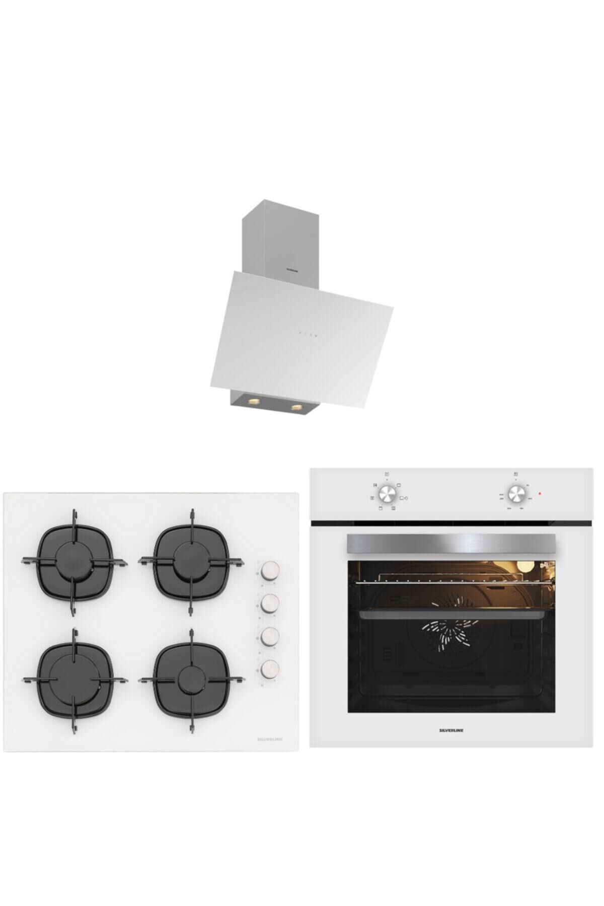 Silverline Beyaz Cam Ankaste Set (3481 Flam Davlumbaz - Cs5335w01 Ocak - Bo65e1w01 Fırın)