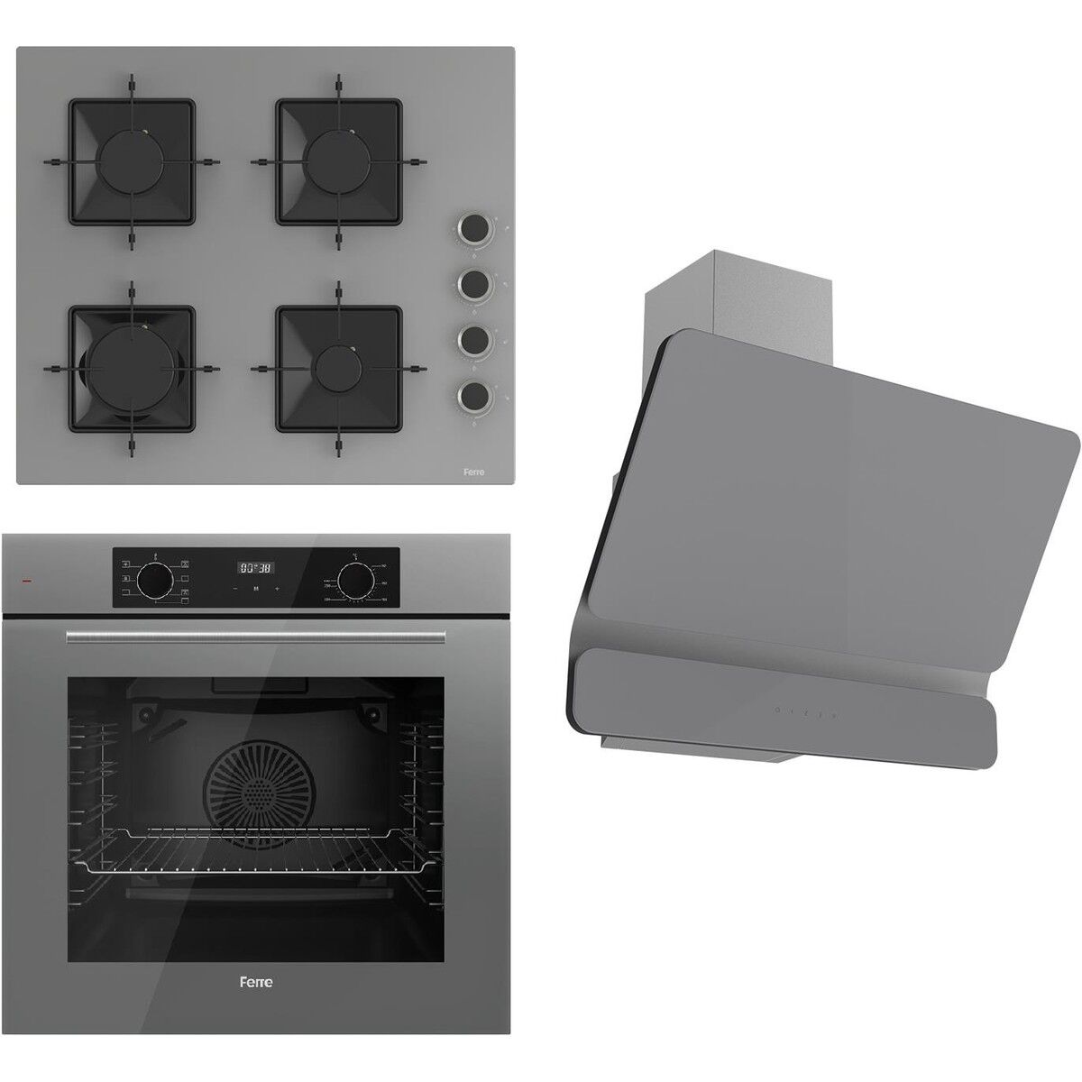 Ferre Flowart Serisi Gri Set (SS208 + QBL63CPR +D082 ) - Emaye Izgara