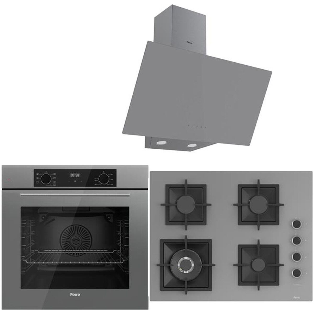 Ferre Icon Plus 75 Serisi 3lü Cam Ankastre Set (QBL63CPR-SC408-D079)