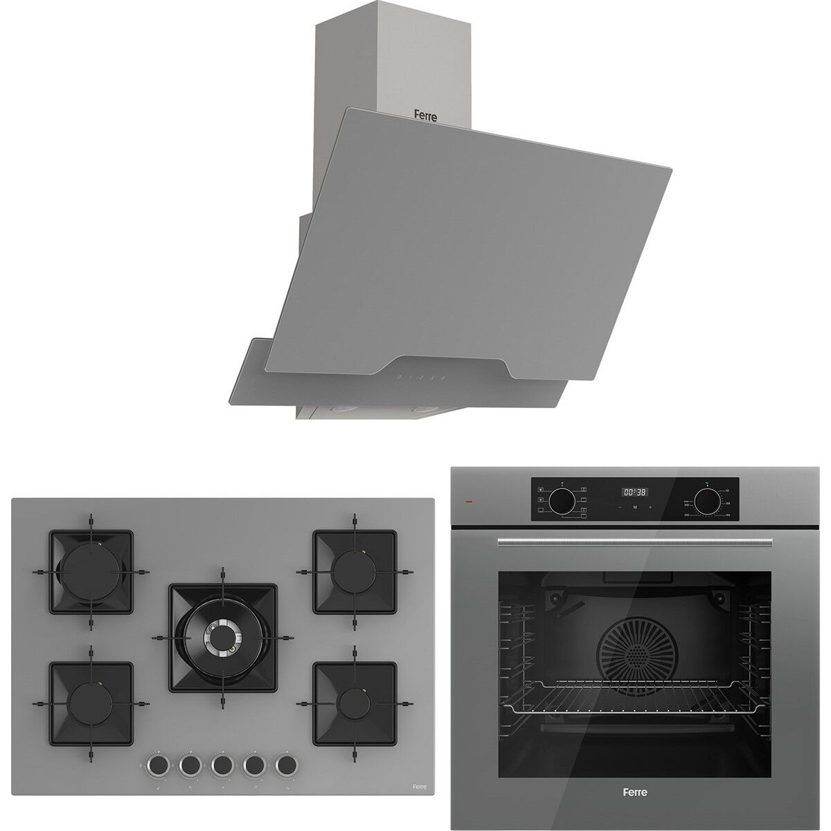 Ferre Flowart Florenz Pro Gri 3'lü Ankastre Set ( QBL63CPR-SS038-D065 )