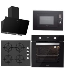 Silverline BO6502B02 - CS5343B01 - 3457 Soho 60 - MW9018B01 Siyah Cam Ankastre Set